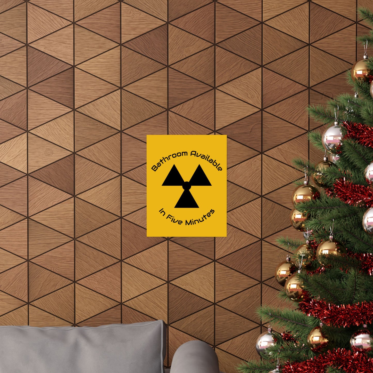 Poster — "Bathroom Available in Five Minutes" Funny Retro Warning Wall Art