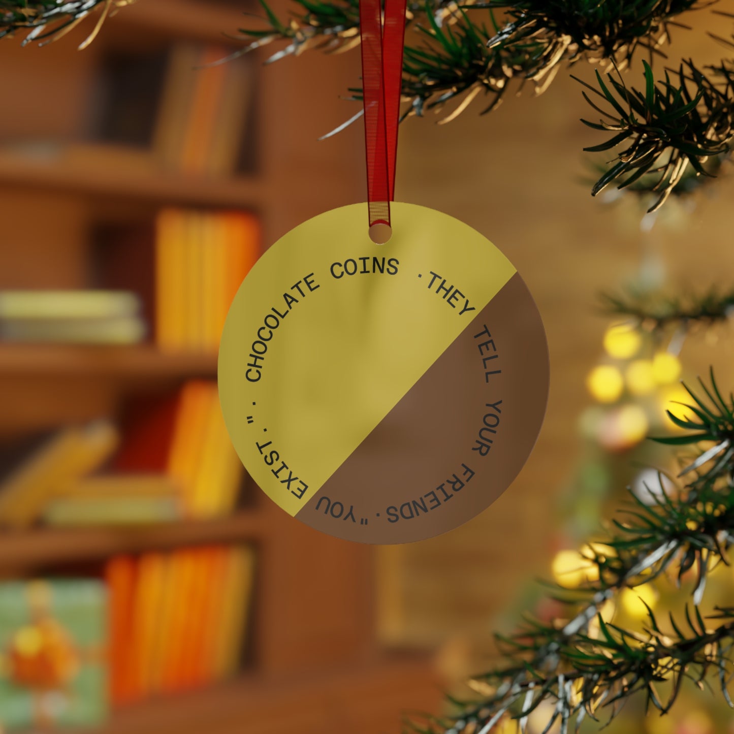 Christmas Metal Ornaments — Silver Bell, Tree & Chocolate Coin Set